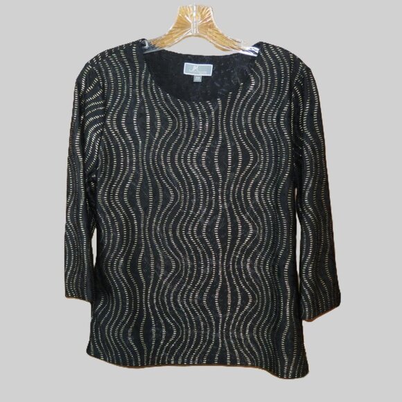JM Collection Black & Gold 3/4 Sleeve Top Size Petite Medium - Picture 1 of 8